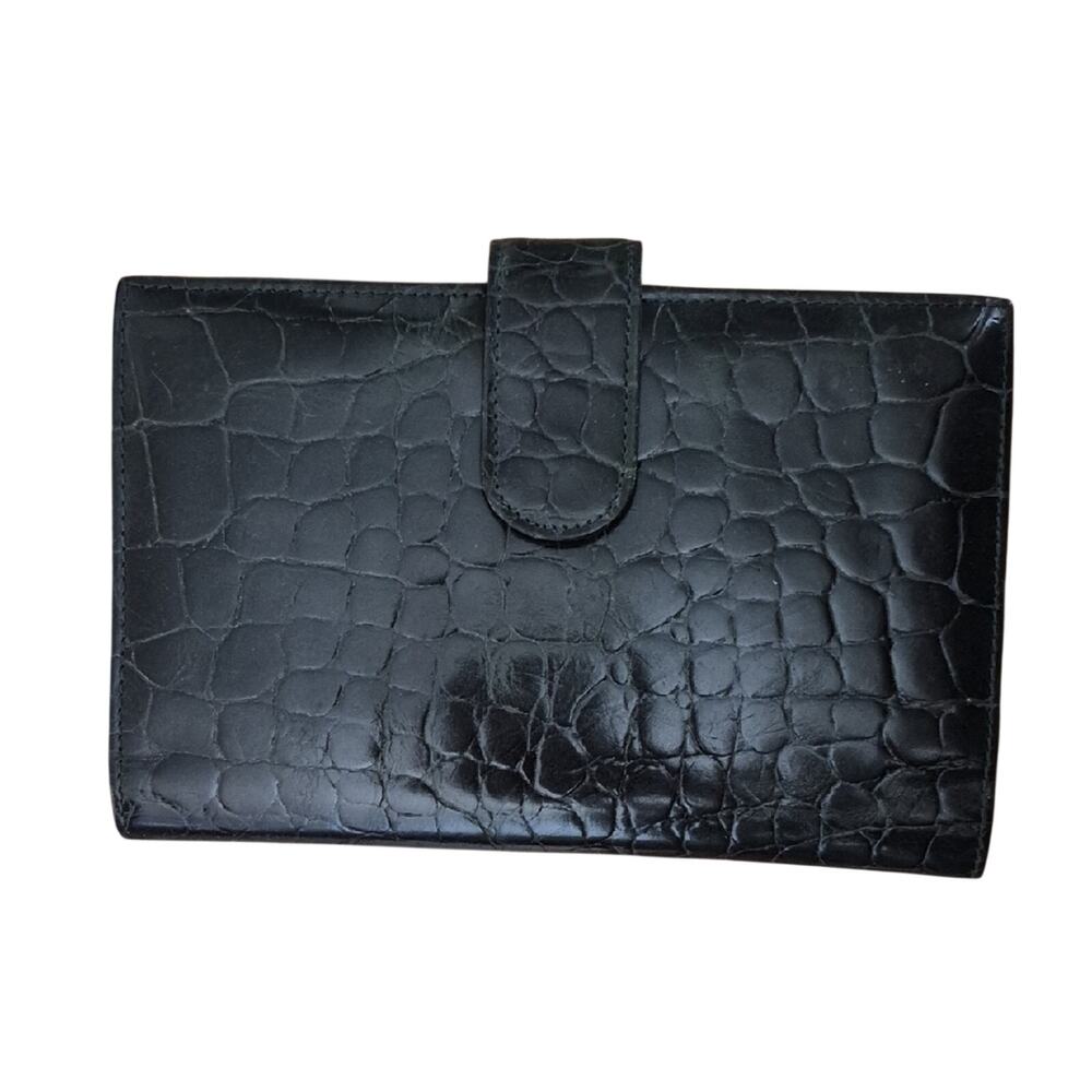 Talbots Black Croc-Embossed Checkbook Holder / Paper Holder Note Pad